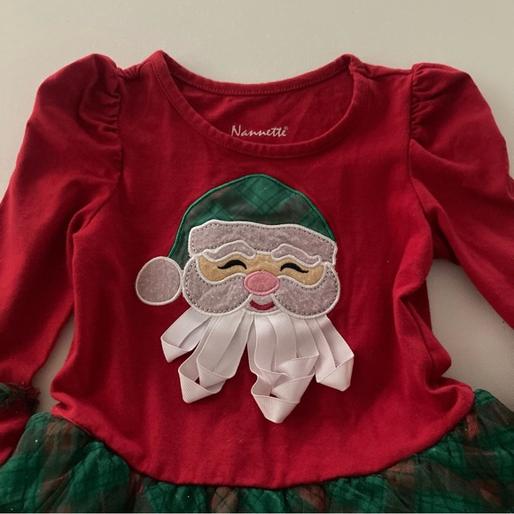Holiday Christmas 2T Toddler Girl Santa Red Green Sparkle Tulle Dress - Picture 11 of 11